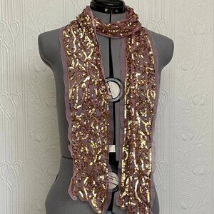 Early 2000 New Lulu Guinness pink scarf with gold sequences